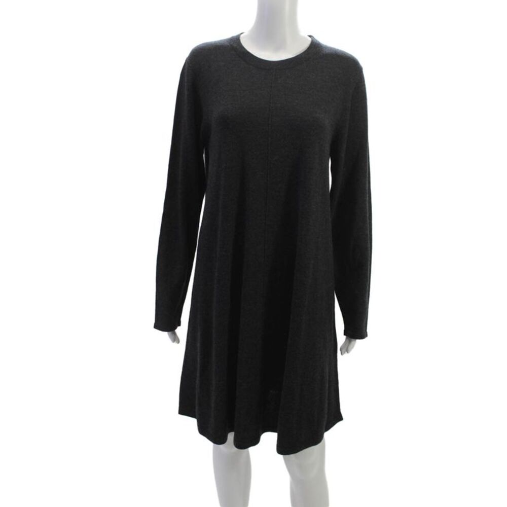 Repeat Womens Gray Wool Sweater Dress Long Sleeve Crew Neck Above Knee Size L